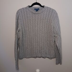 Karen Scott Gray Cable Knit Crew Neck Sweater